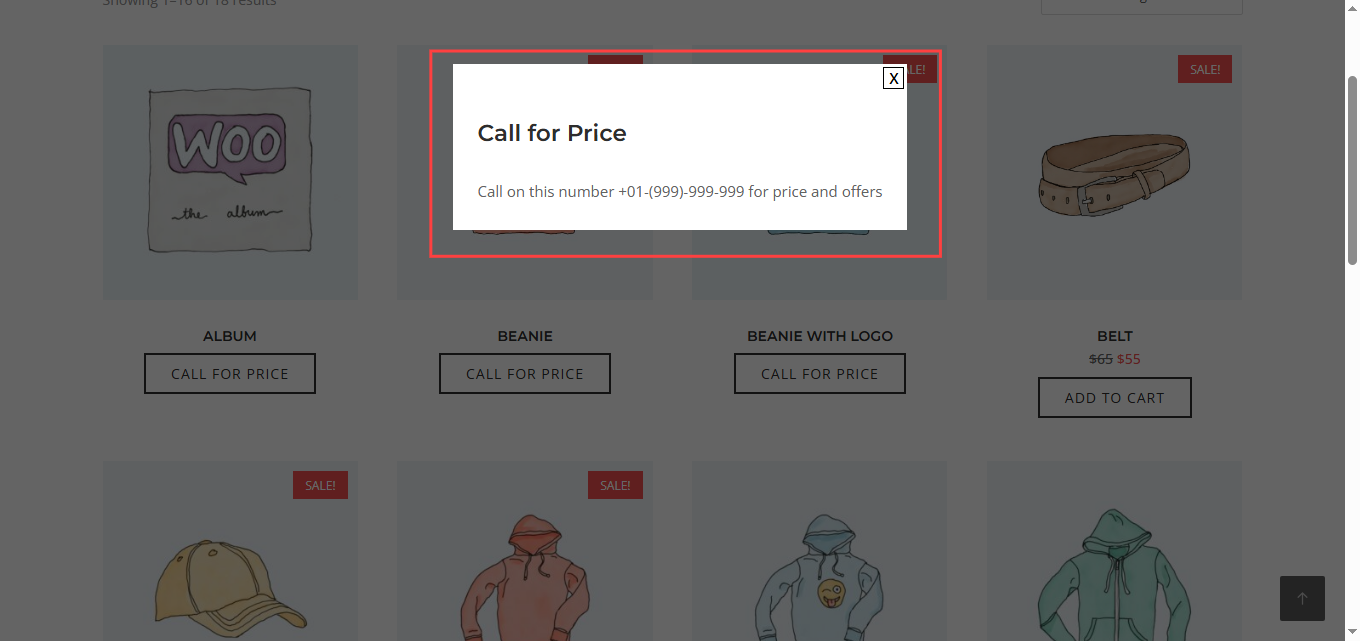 Call for Price popup