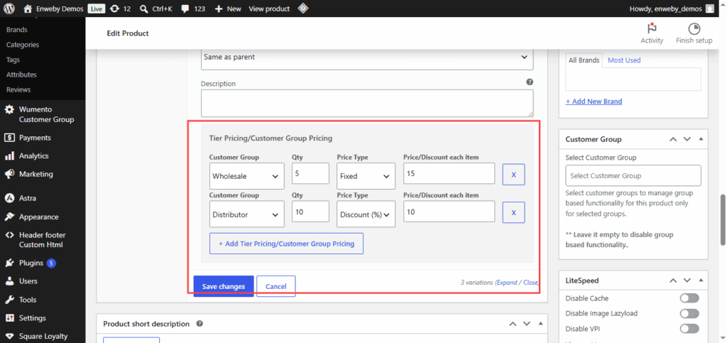 Tiered price on variable products's variation