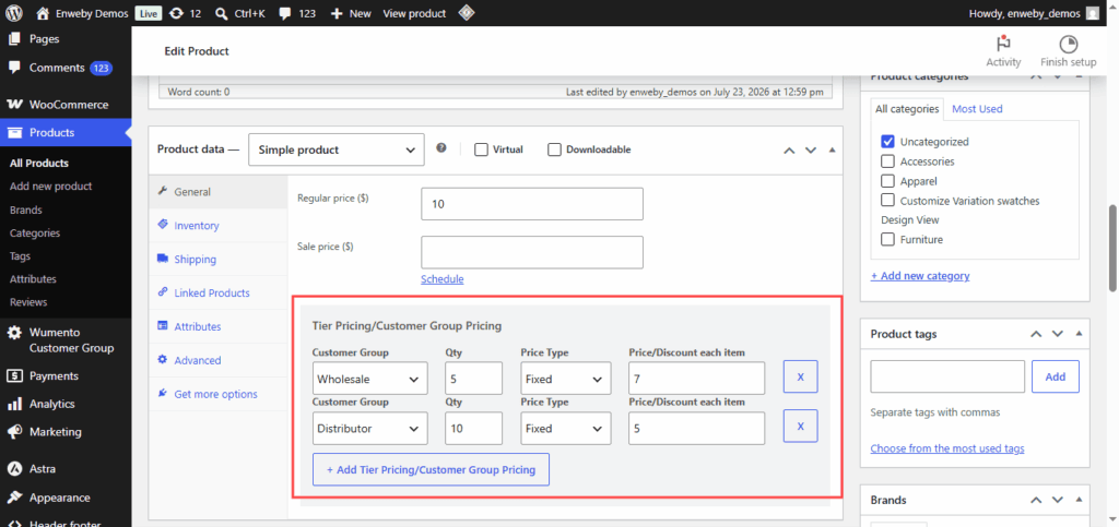 tiered pricing sample page
