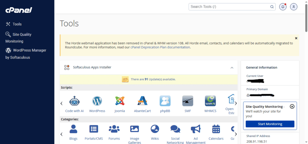 One click wordpress installation