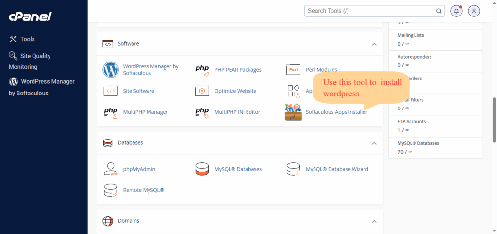 Locating software to install wordpress