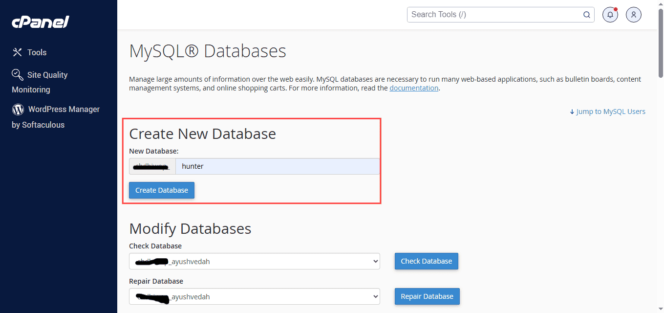 Create db for wp Create database for WordPress installation