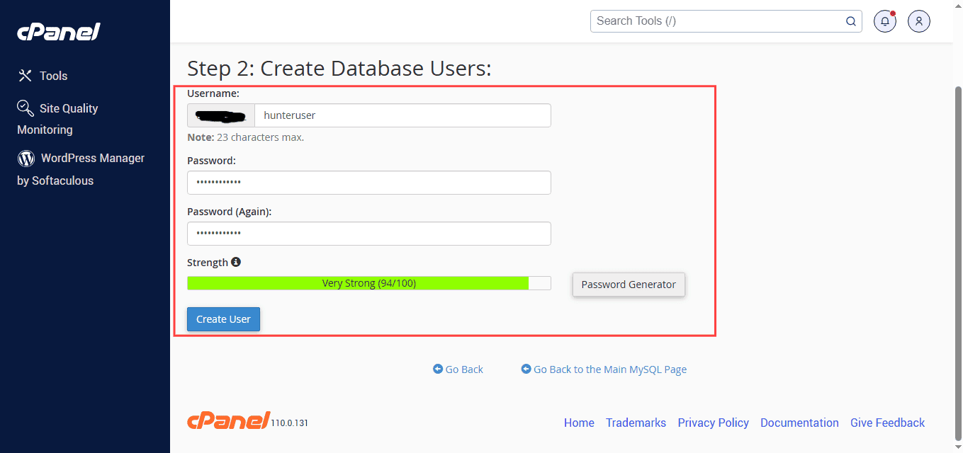 Create username Creating username for db
