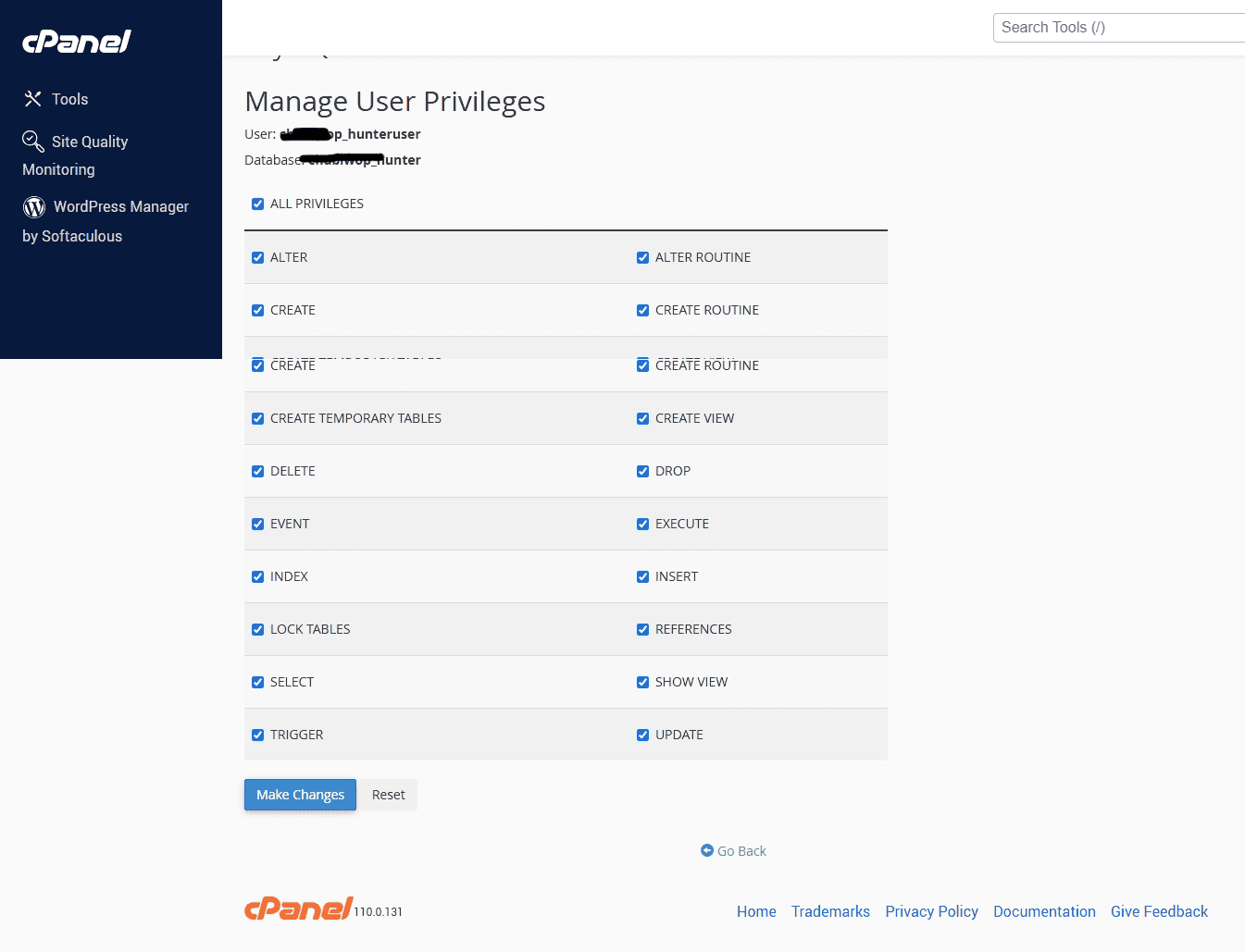 Permissions setup Setting up permission on db for db user