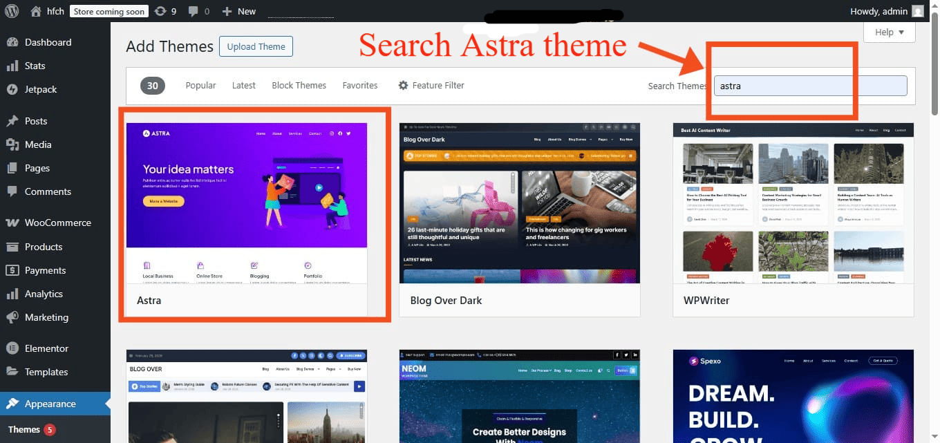 Installing Astra theme in wordpress