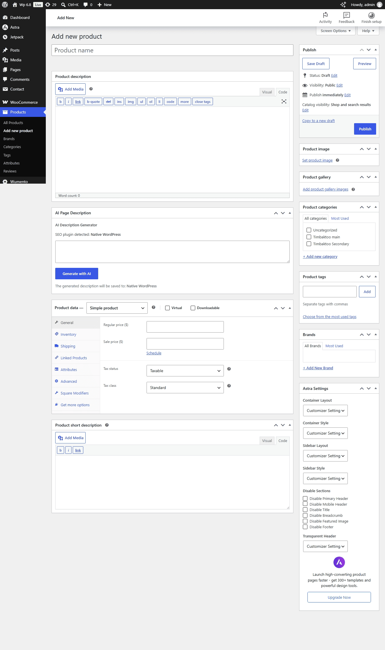Full product settings
