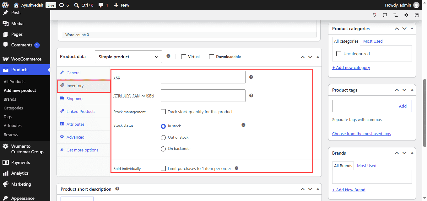 Woocommerce sku and inventory