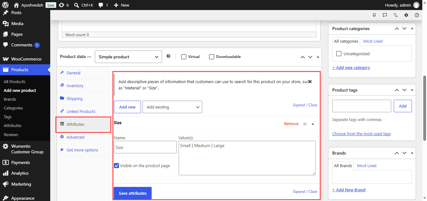 Product attributes